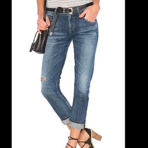 AGOLDE Midrise Dark Medium Wash Isabel Slim Boyfriend Ankle Jeans Distressed 32